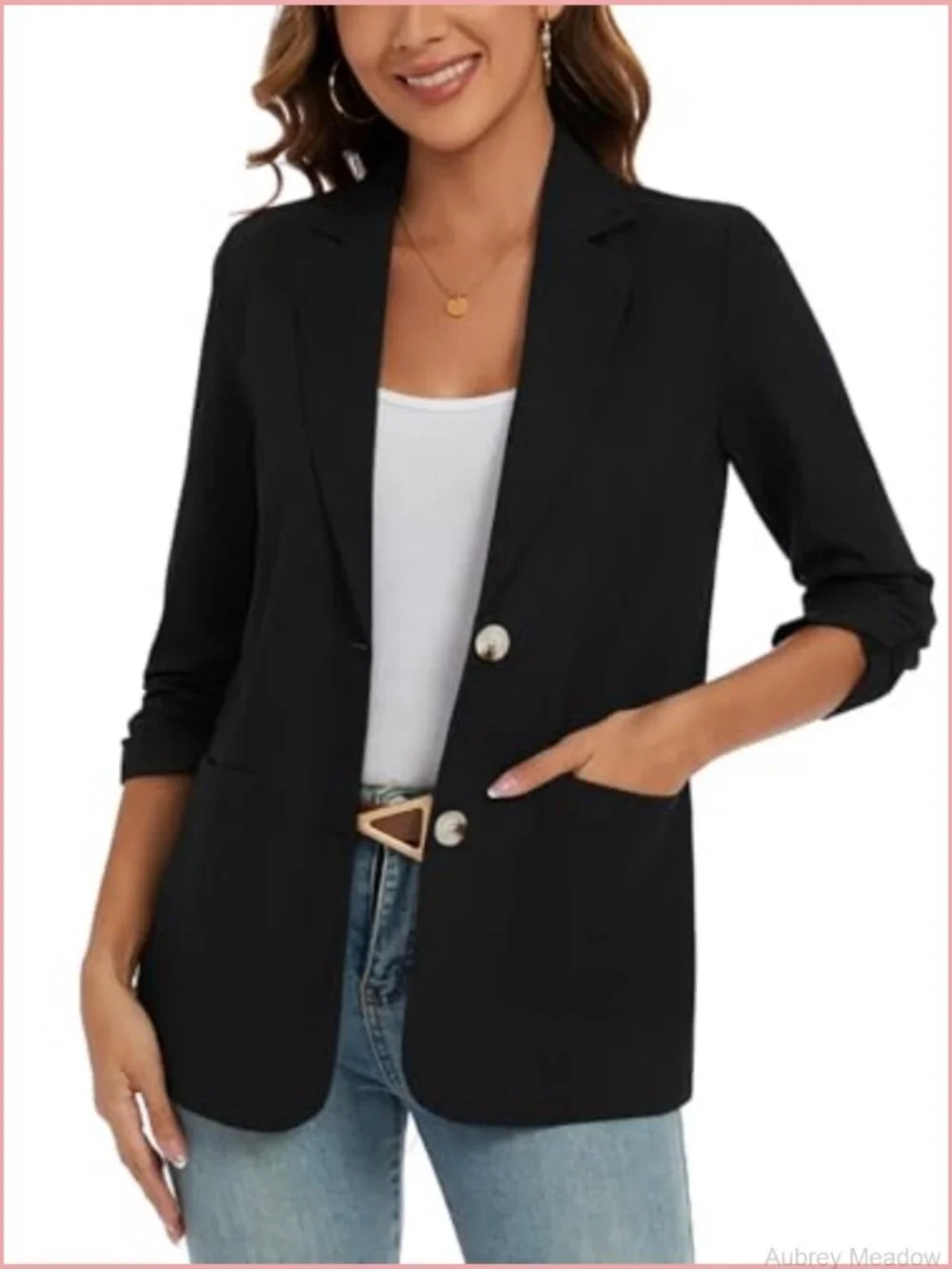Women's Linen Blazer 3/4 Sleeve Lightweight Notch Lapel Button Pockets